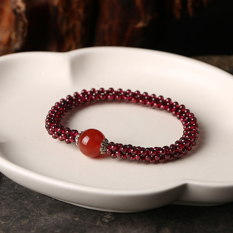 Natural Garnet Bracelet for Women Purple Tooth Black Crystal Jewelry Amazonite Pink Quartz Agate Woven Bracelet