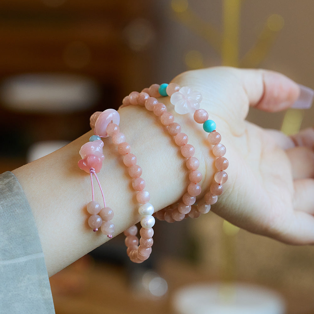 Natural Sunstone Bracelet for Women Agate Bear Pendant High-end Bracelet Orange Moonlight Crystal