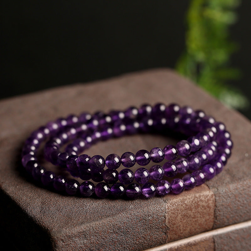 Natural Amethyst Bracelet Three Circles Uruguay Amethyst Multi-layer Bracelet Beads Finished Crystal