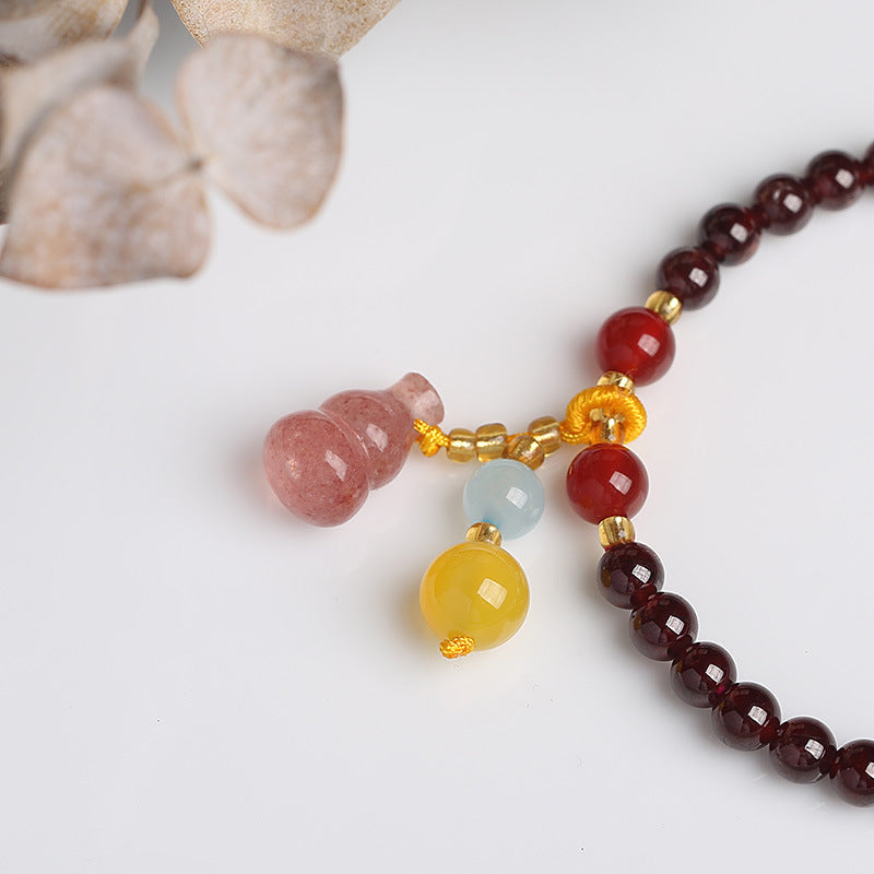 Natural5MM Garnet Bracelet Hanging Strawberry Quartz Gourd Crystal Bracelet Hand Jewelry Simple All-Match
