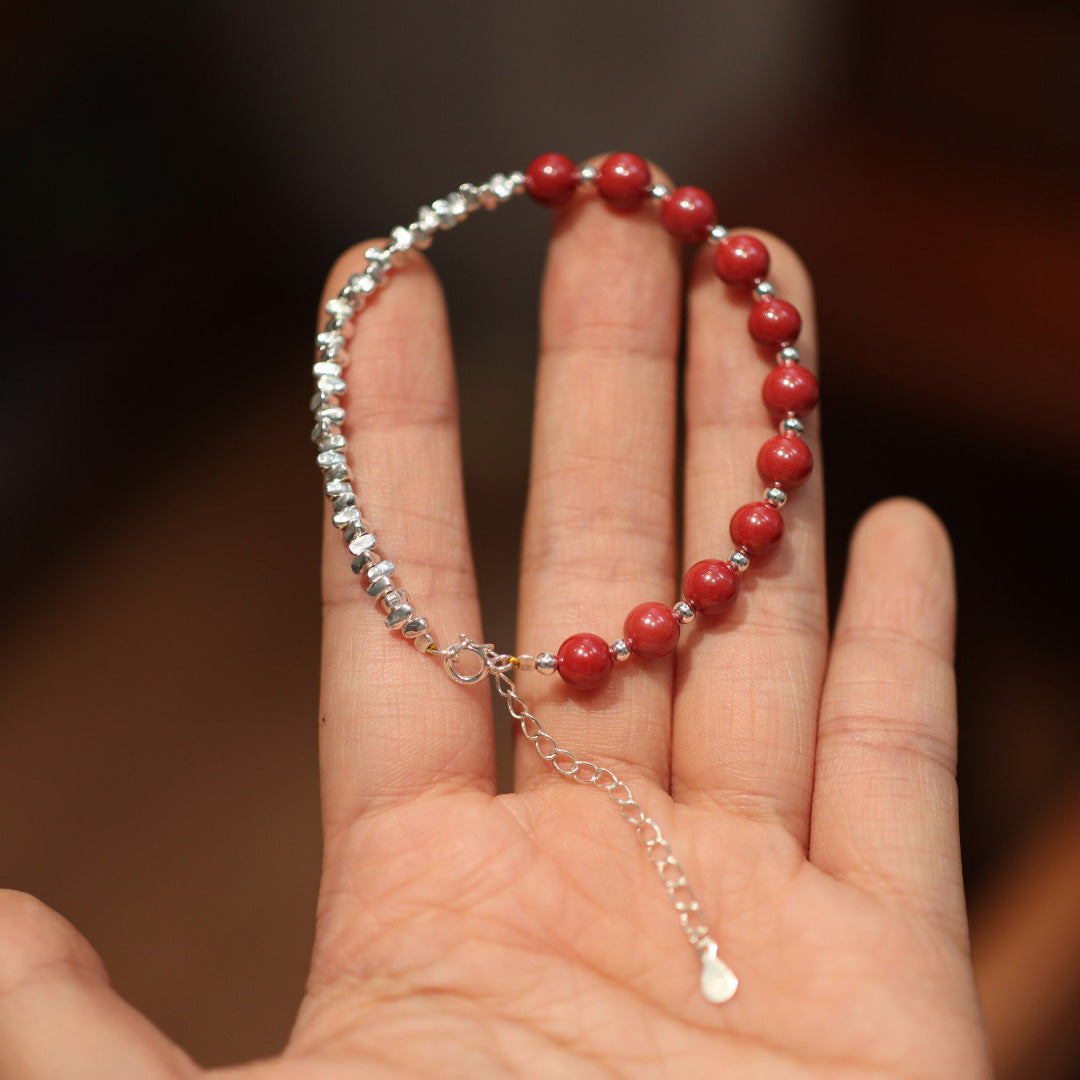 Yiyi|Small pieces of silver S925Sterling Silver Bracelet for Women Original Niche Design Natural Crystal Beaded Bracelet Vintage Style Gift