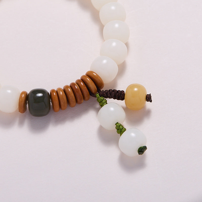 Natural Straight Cut White Jade Bodhi Bracelet Multi-Treasure Bodhi Seed Bracelet for Women Soft Wrap Around Finger Bodhi Root Bracelet