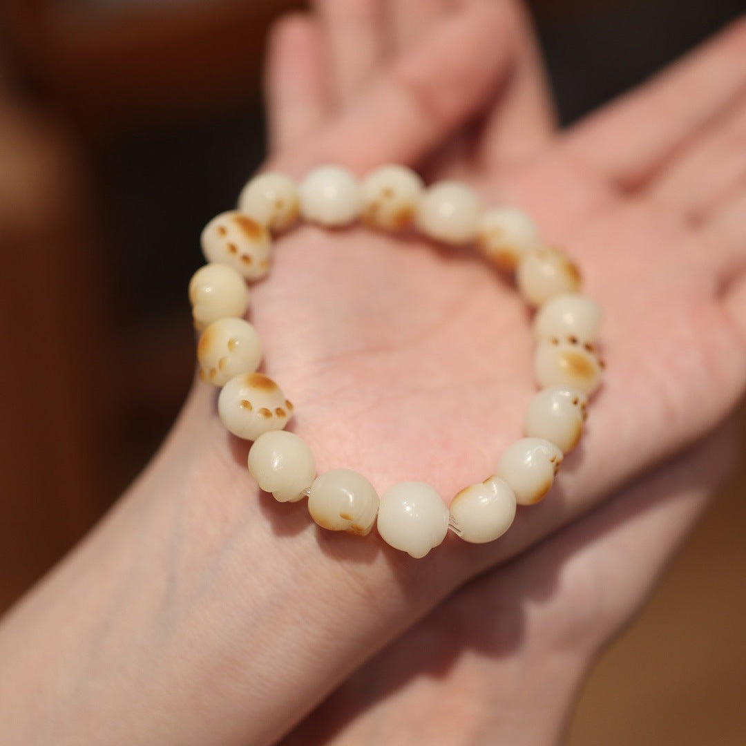 White Jade Bodhi Root Bracelet Burnt Cat Claw Bodhi Seed Bracelet High Polished Single Circle Buddhist Beads Wenwan Prayer Beads