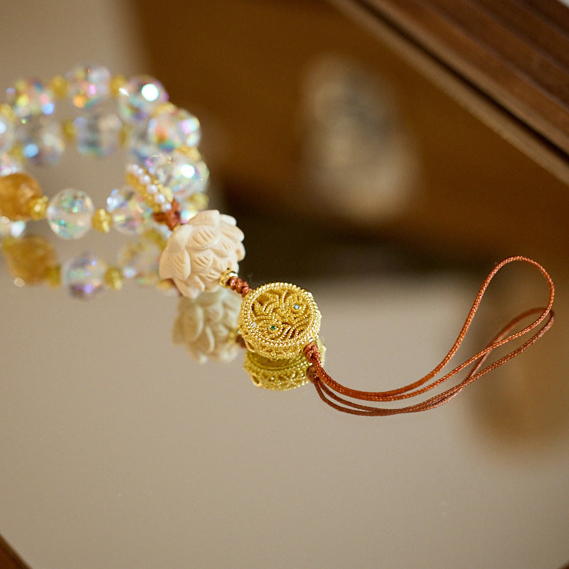 New Chinese Style Guochao Boxwood Lotus Phone Chain Bag Pendant Car Hanging Ornament Colorful Ash Glaze Pendant