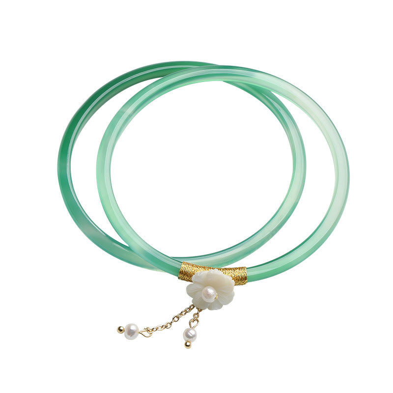 Gold-Devouring Beast Natural Chalcedony Ding-Dang Bracelet Agate Bracelet Ultra-Thin Strip Delicate and Exquisite Jade Bracelet Women's Jewelry Accessories