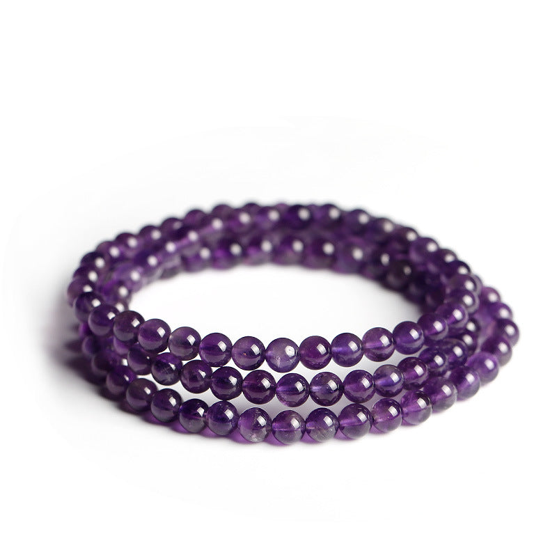 Natural Amethyst Bracelet Three Circles Uruguay Amethyst Multi-layer Bracelet Beads Finished Crystal