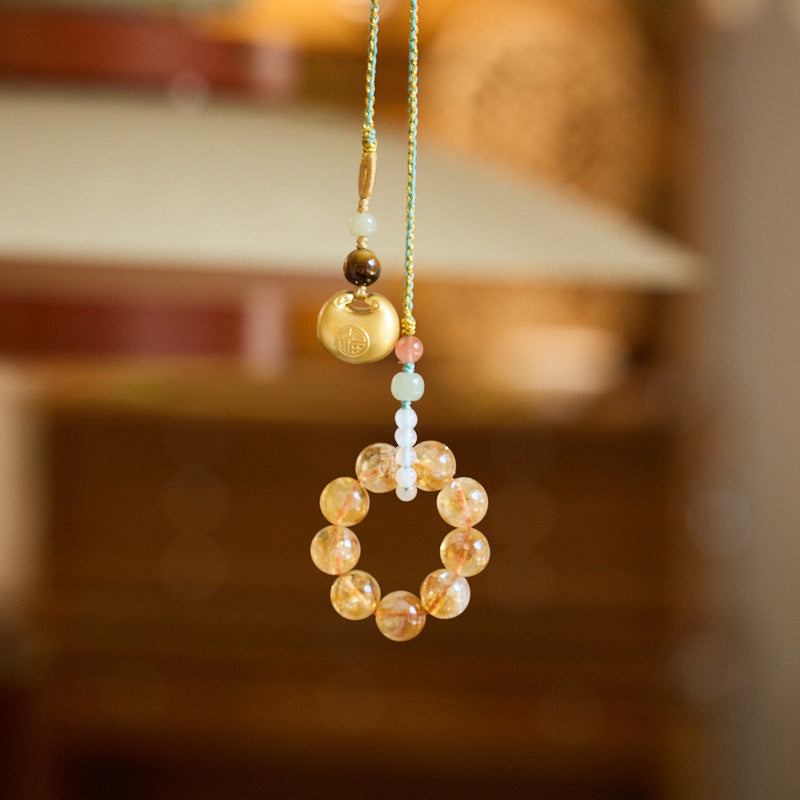 Temple Same Style Natural Yellow Asse Crystal Pendant Splendid Future Hair Wealth and Luck Lock Automobile Hanging Ornament Bag Hanging