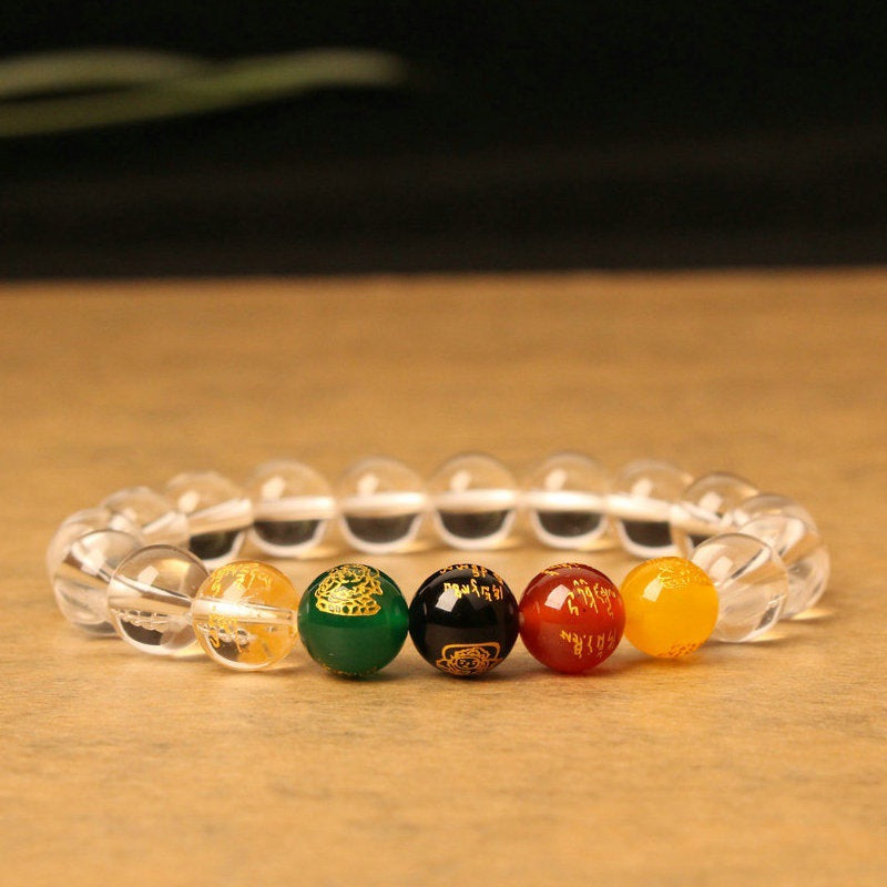 Temple with Chinese Onyx Five Road God of Wealth bracelet / Crystal Onyx Beaded Hand Skewers / Chinese Wind Gift