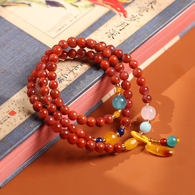 Natural three-circle South Red Bracelet / Hanging Honeywax Pendant / National Wind South Red Multi-circle Men's and Women's Hand Skewers