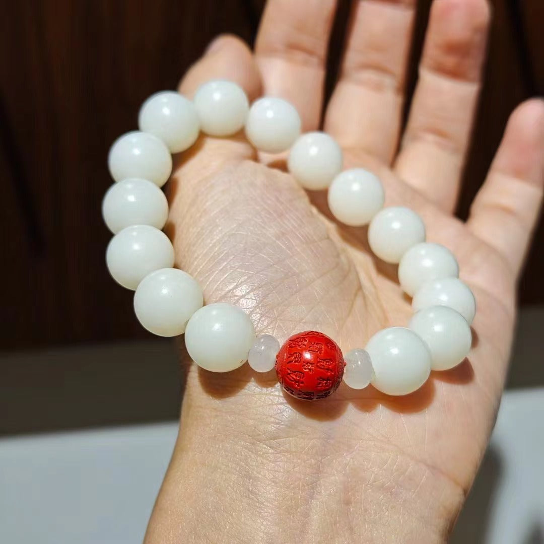 Original Natural Bodhi Root Hand Skewers/White Jade Bodhi 108 Buddha Bead Rosary/Bodhi Bracelet