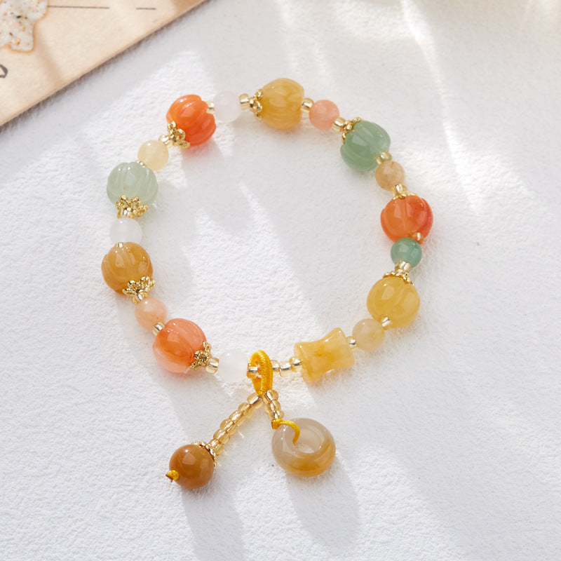 Temple Natural Xinjiang Pumpkin Bead Bracelet / Couples Retro National Style / Gourd Pumpkin Gold Silk Jade Hand Skewers