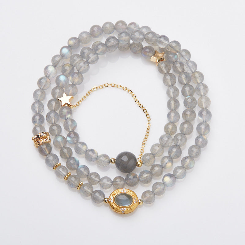 Natural Moonstone Crystal Bracelet Woman/S925 Silver Sea Blue Treasure Fairy Princess Three Circle Bracelet/Girlfriend Gift