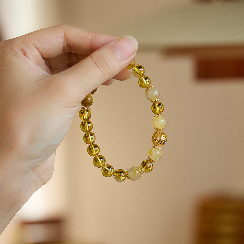 Natural 8MM piezoelectric citrine bracelet female / blonde crystal gold jade full house hand string / national style advanced feel bracelet