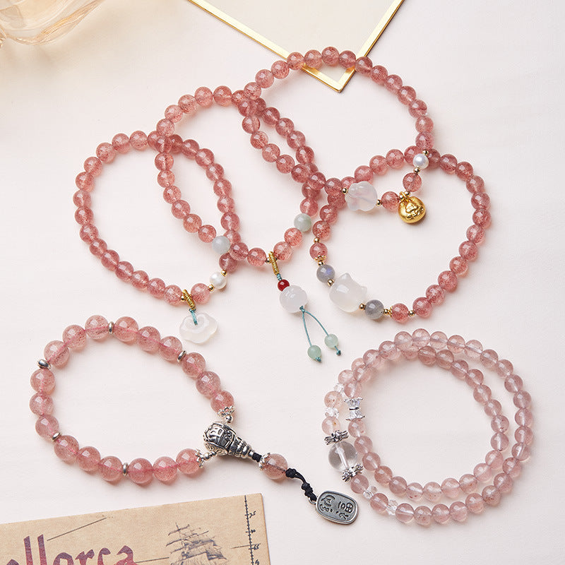 Natural Strawberry Crystal Bracelet Woman/New Chinese Advanced Pink Crystal Hand Skewers/Gift Delivery