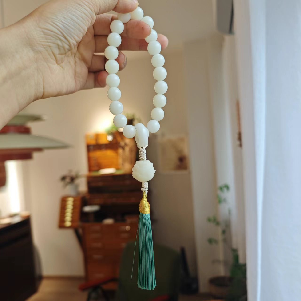 Original Natural Bodhi Root Hand Skewers/White Jade Bodhi 108 Buddha Bead Rosary/Bodhi Bracelet