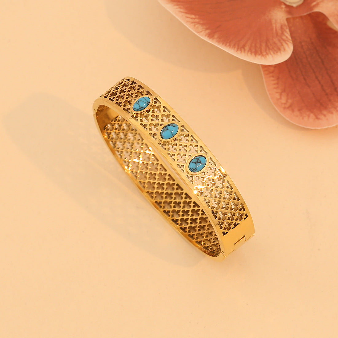 Vintage pine stone hollowed-out stainless steel bracelet