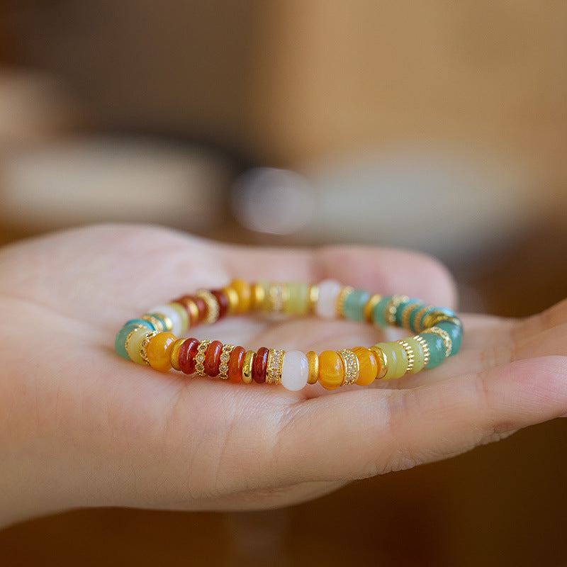 Natural Dopamine Natural Stone Bracelet Woman/Rainbow Gold Diamond Duobao Tablet Gemstone/Advanced Girlfriend Hand Skewers