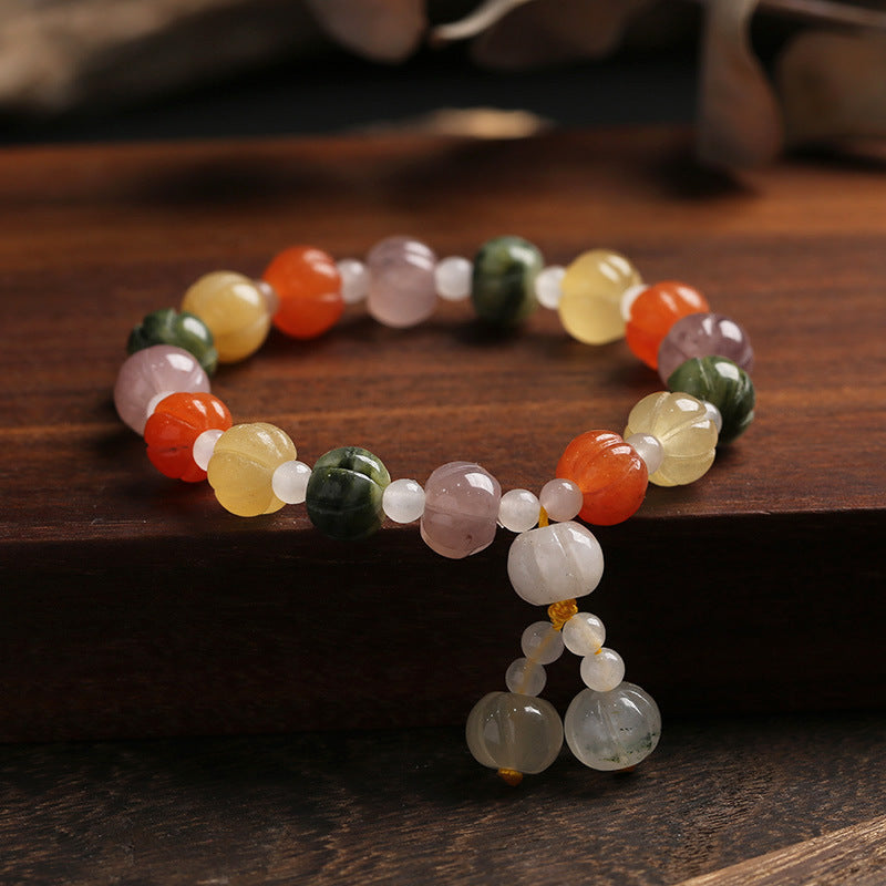 Temple Natural Xinjiang Pumpkin Bead Bracelet / Couples Retro National Style / Gourd Pumpkin Gold Silk Jade Hand Skewers