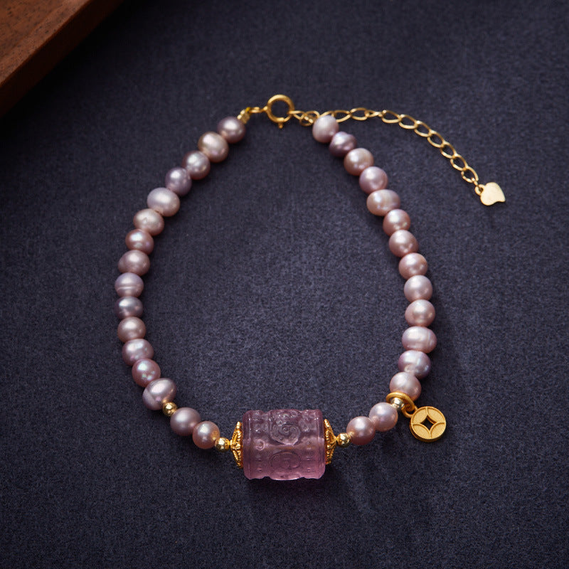 Natural Pearl Bracelet Woman/Purple Freshwater Pearl Loop Pathway Advanced Sense Bracelet/Gift to Girlfriend