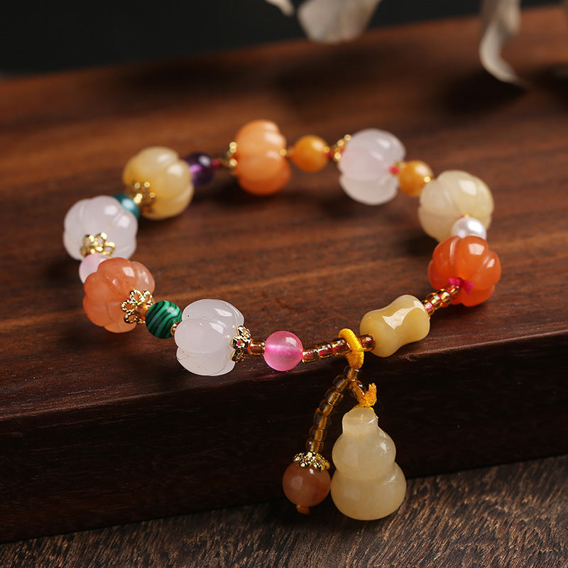 Temple Natural Xinjiang Pumpkin Bead Bracelet / Couples Retro National Style / Gourd Pumpkin Gold Silk Jade Hand Skewers