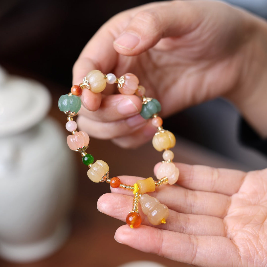 Temple Natural Xinjiang Pumpkin Bead Bracelet / Couples Retro National Style / Gourd Pumpkin Gold Silk Jade Hand Skewers