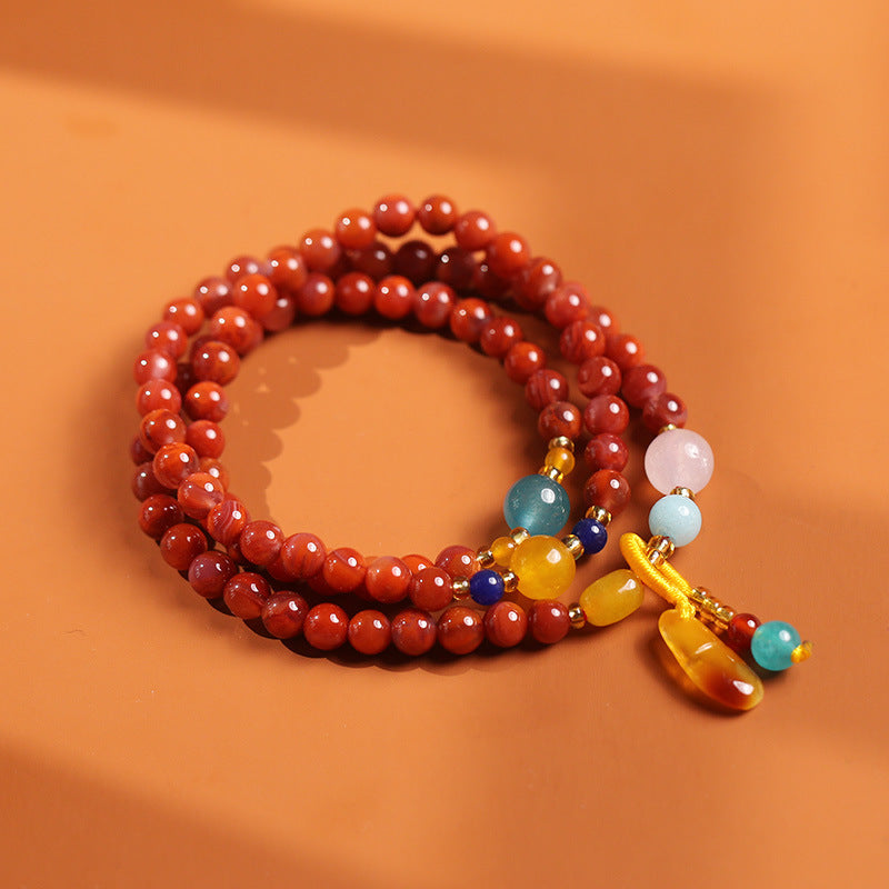 Natural three-circle South Red Bracelet / Hanging Honeywax Pendant / National Wind South Red Multi-circle Men's and Women's Hand Skewers