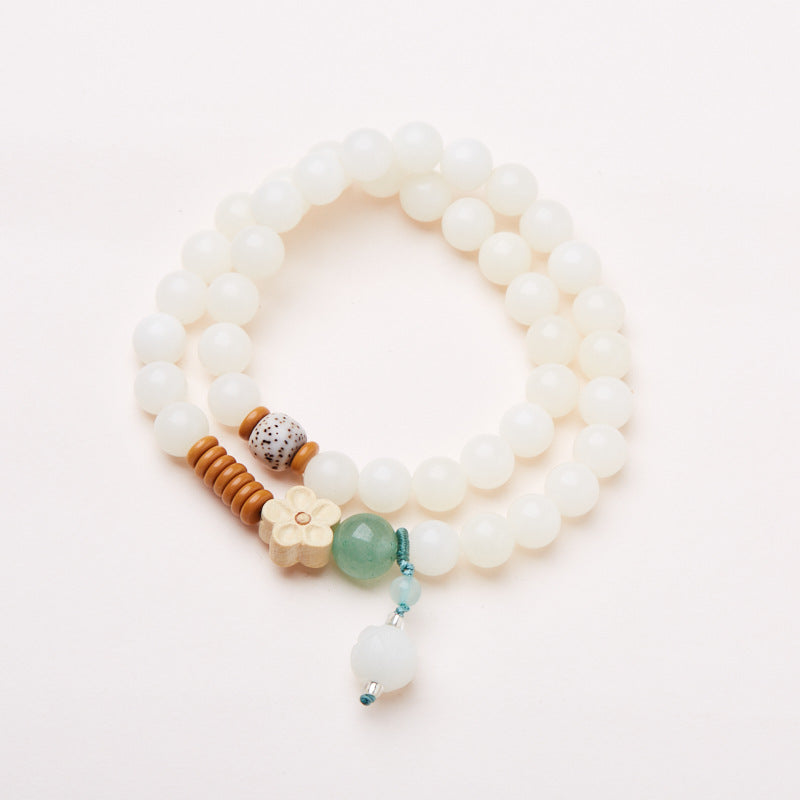 Original Natural Bodhi Root Hand Skewers/White Jade Bodhi 108 Buddha Bead Rosary/Bodhi Bracelet