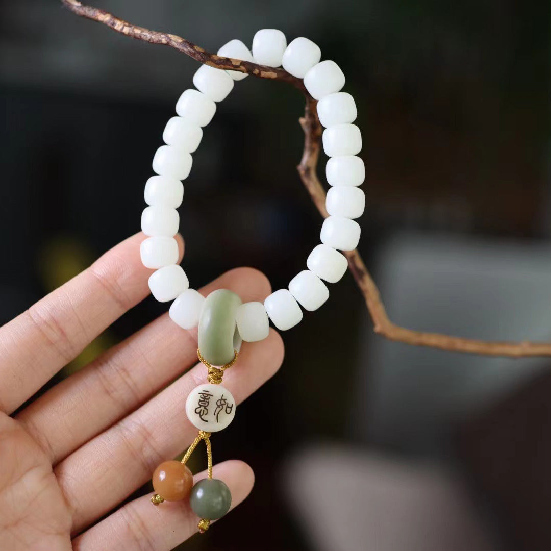Original Natural Bodhi Root Hand Skewers/White Jade Bodhi 108 Buddha Bead Rosary/Bodhi Bracelet