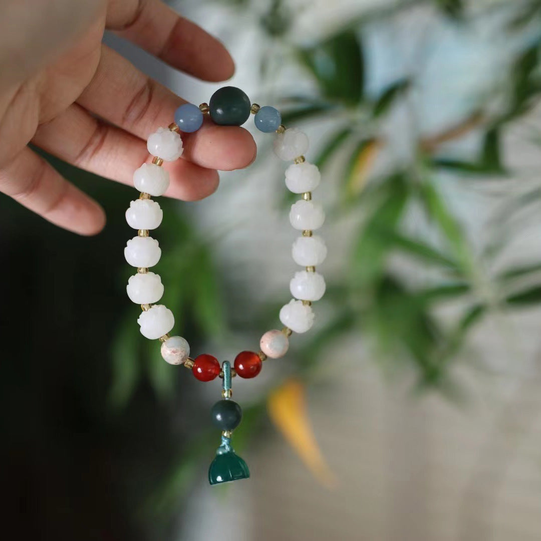 Original Natural Bodhi Root Hand Skewers/White Jade Bodhi 108 Buddha Bead Rosary/Bodhi Bracelet