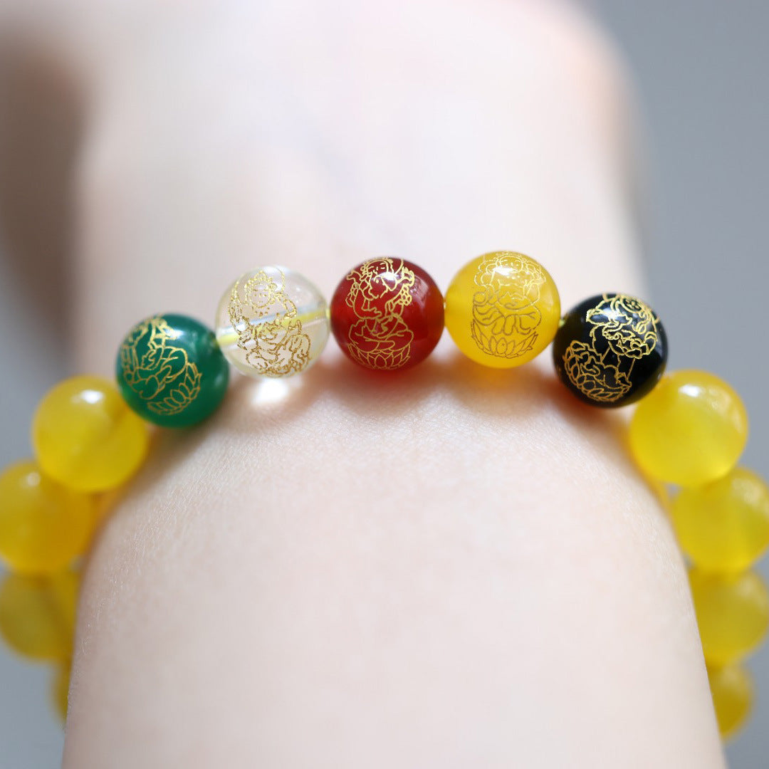 Temple with Chinese Onyx Five Road God of Wealth bracelet / Crystal Onyx Beaded Hand Skewers / Chinese Wind Gift