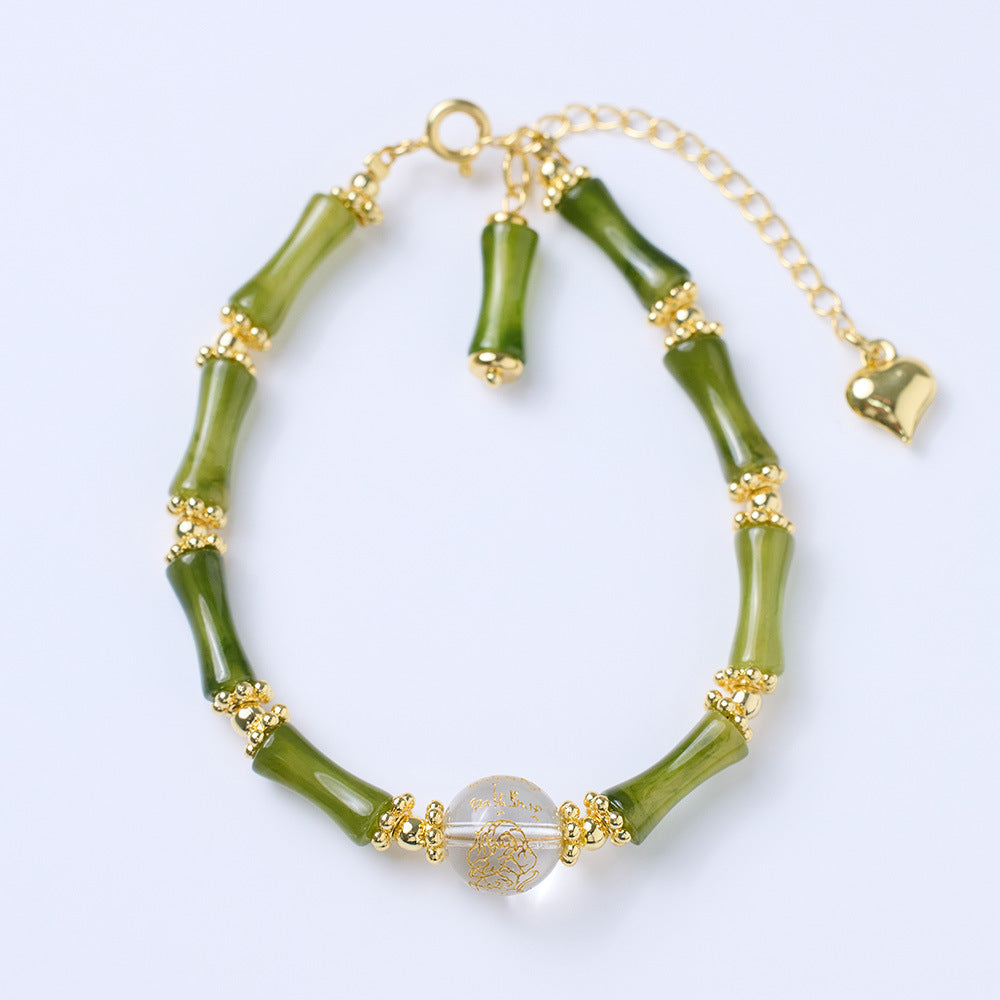 New Chinese Bamboo Chain/onyx Heart Sutra Crystal String/Simple National Wind Good Luck Couples Hand Gift Accessories