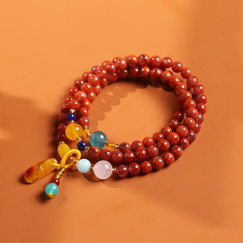 Natural three-circle South Red Bracelet / Hanging Honeywax Pendant / National Wind South Red Multi-circle Men's and Women's Hand Skewers