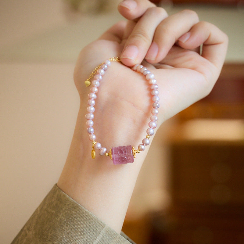 Natural Pearl Bracelet Woman/Purple Freshwater Pearl Loop Pathway Advanced Sense Bracelet/Gift to Girlfriend