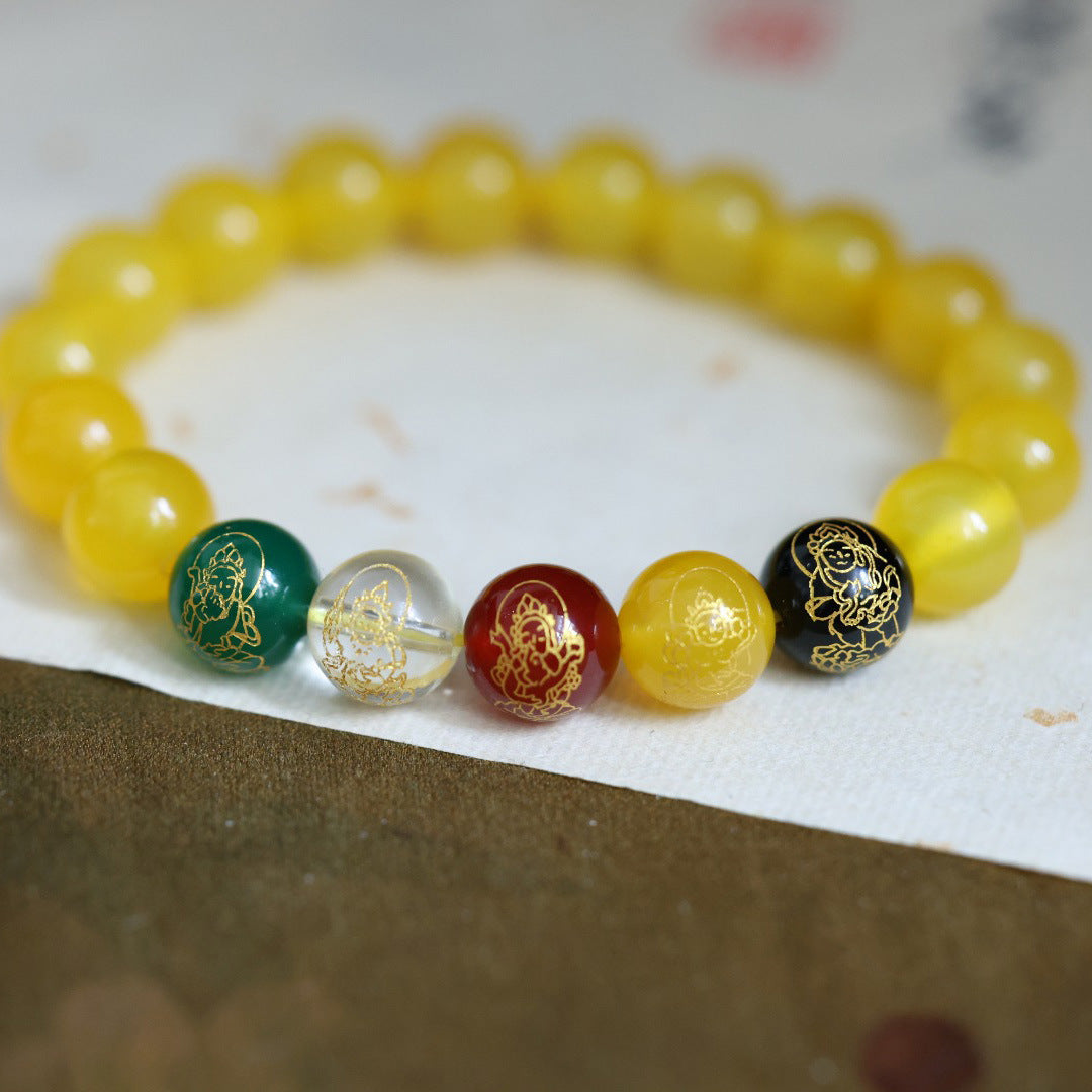 Temple with Chinese Onyx Five Road God of Wealth bracelet / Crystal Onyx Beaded Hand Skewers / Chinese Wind Gift