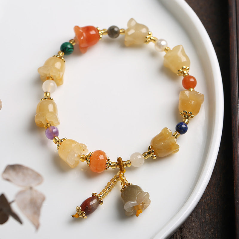 Temple Natural Xinjiang Pumpkin Bead Bracelet / Couples Retro National Style / Gourd Pumpkin Gold Silk Jade Hand Skewers