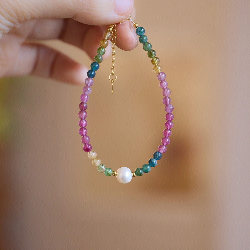 Natural tourmaline bracelet female / six words true word Passepartout rainbow tourmaline bracelet / candy color gemstone bracelet