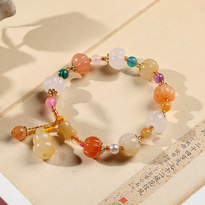 Temple Natural Xinjiang Pumpkin Bead Bracelet / Couples Retro National Style / Gourd Pumpkin Gold Silk Jade Hand Skewers