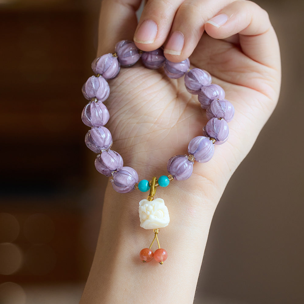 Temple with the same Twilight Mountain purple glazed bracelet female / purple gold glazed natural fluorite lion string / cultural play accessories