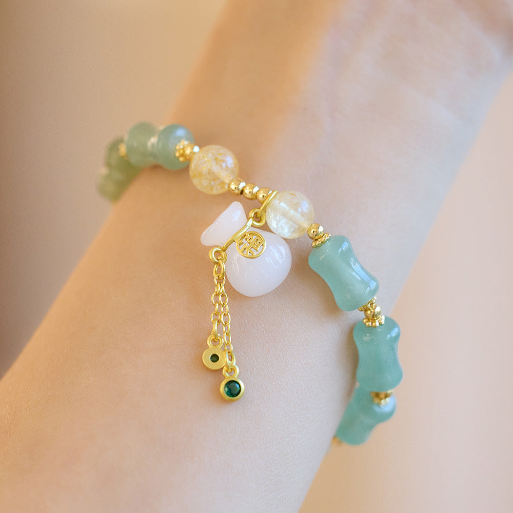 New Chinese natural gold silk jade bracelet female / Tianshan Cuizhu Festival money bag single circle bracelet / Gobi jade hand string