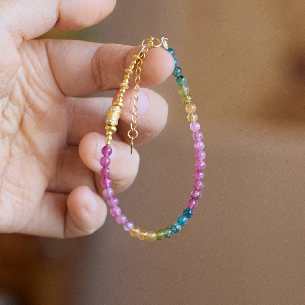 Natural tourmaline bracelet female / six words true word Passepartout rainbow tourmaline bracelet / candy color gemstone bracelet