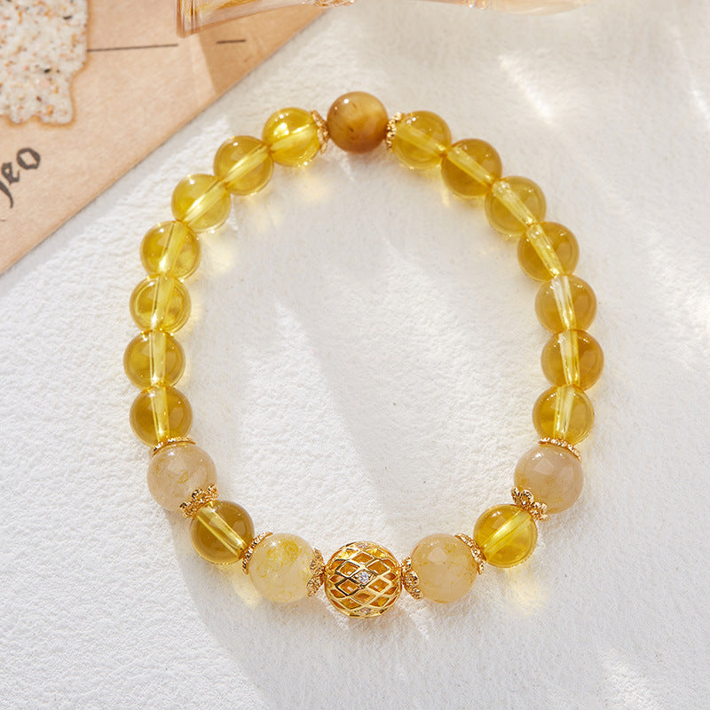 Natural 8MM piezoelectric citrine bracelet female / blonde crystal gold jade full house hand string / national style advanced feel bracelet