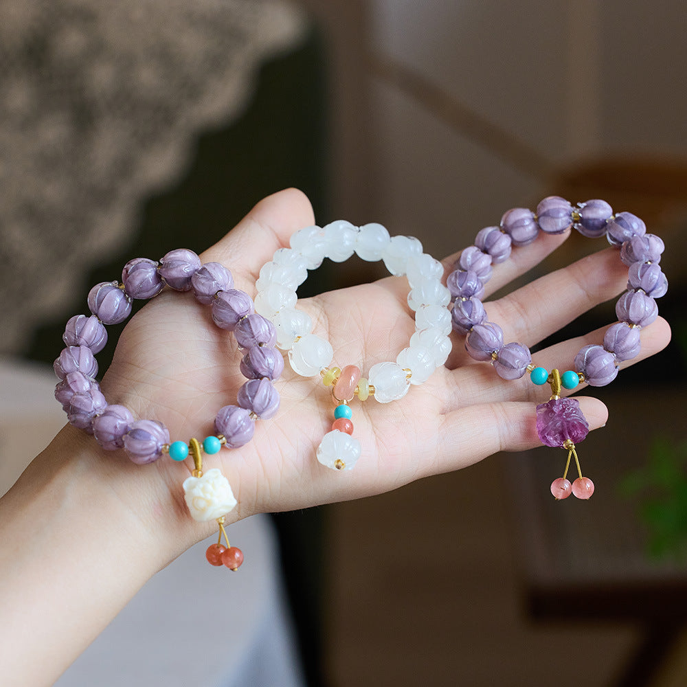 Temple with the same Twilight Mountain purple glazed bracelet female / purple gold glazed natural fluorite lion string / cultural play accessories