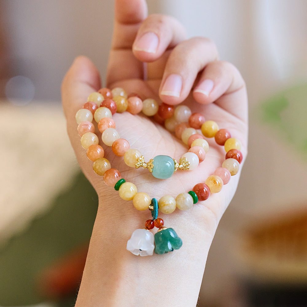 Temple Natural Xinjiang Pumpkin Bead Bracelet / Couples Retro National Style / Gourd Pumpkin Gold Silk Jade Hand Skewers