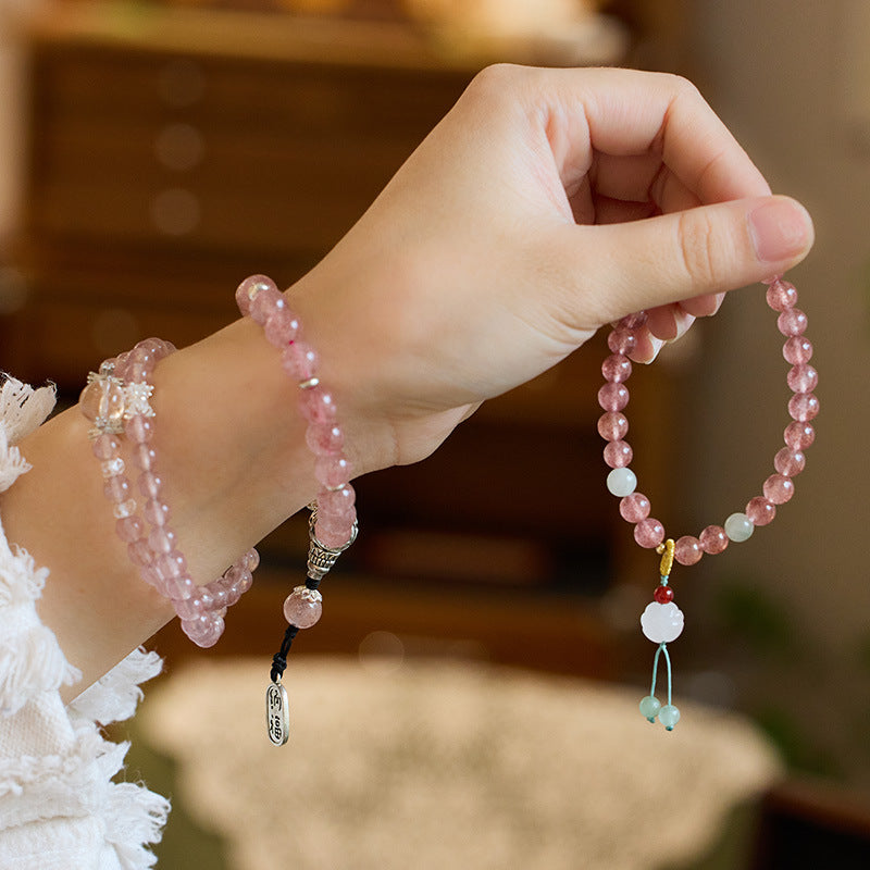 Natural Strawberry Crystal Bracelet Woman/New Chinese Advanced Pink Crystal Hand Skewers/Gift Delivery