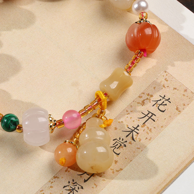 Temple Natural Xinjiang Pumpkin Bead Bracelet / Couples Retro National Style / Gourd Pumpkin Gold Silk Jade Hand Skewers