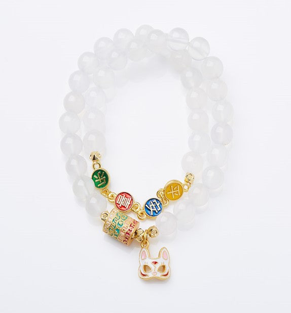Yongxiang with Beijing ash glazed hand string / powder porcelain nine-tailed fox gold leaf good luck bracelet / girlfriend gift