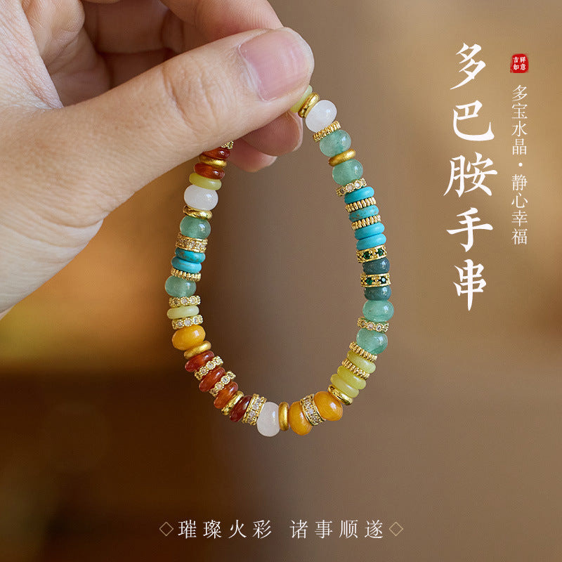Natural Dopamine Natural Stone Bracelet Woman/Rainbow Gold Diamond Duobao Tablet Gemstone/Advanced Girlfriend Hand Skewers
