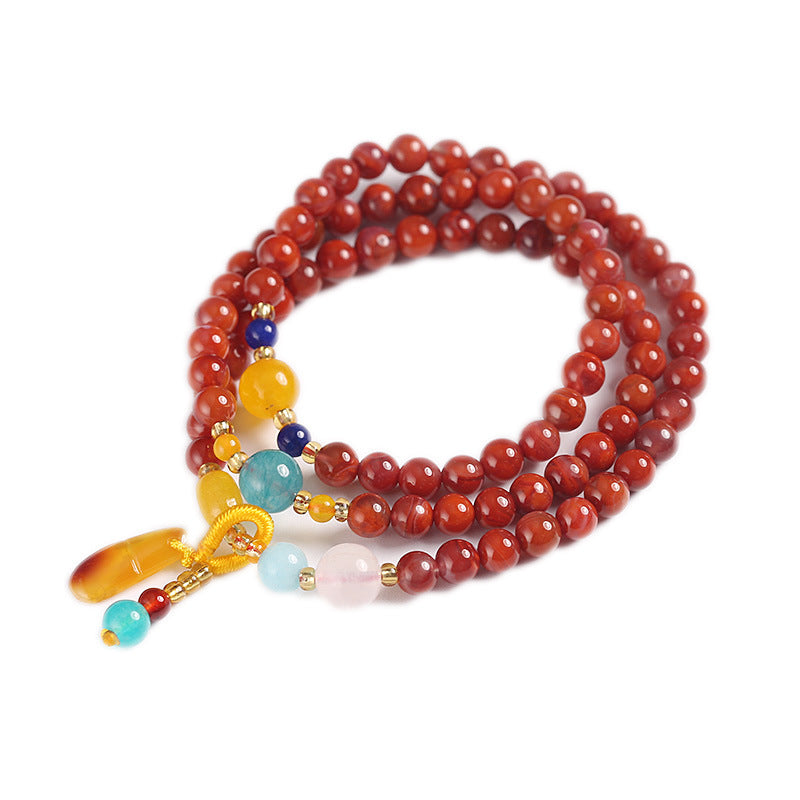 Natural three-circle South Red Bracelet / Hanging Honeywax Pendant / National Wind South Red Multi-circle Men's and Women's Hand Skewers