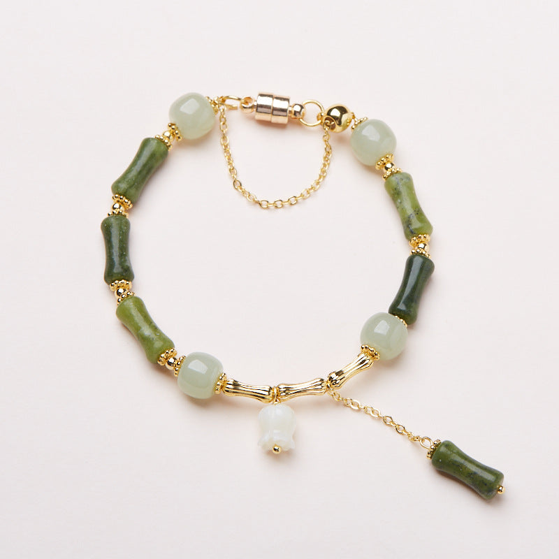 New Chinese Bamboo Chain/onyx Heart Sutra Crystal String/Simple National Wind Good Luck Couples Hand Gift Accessories