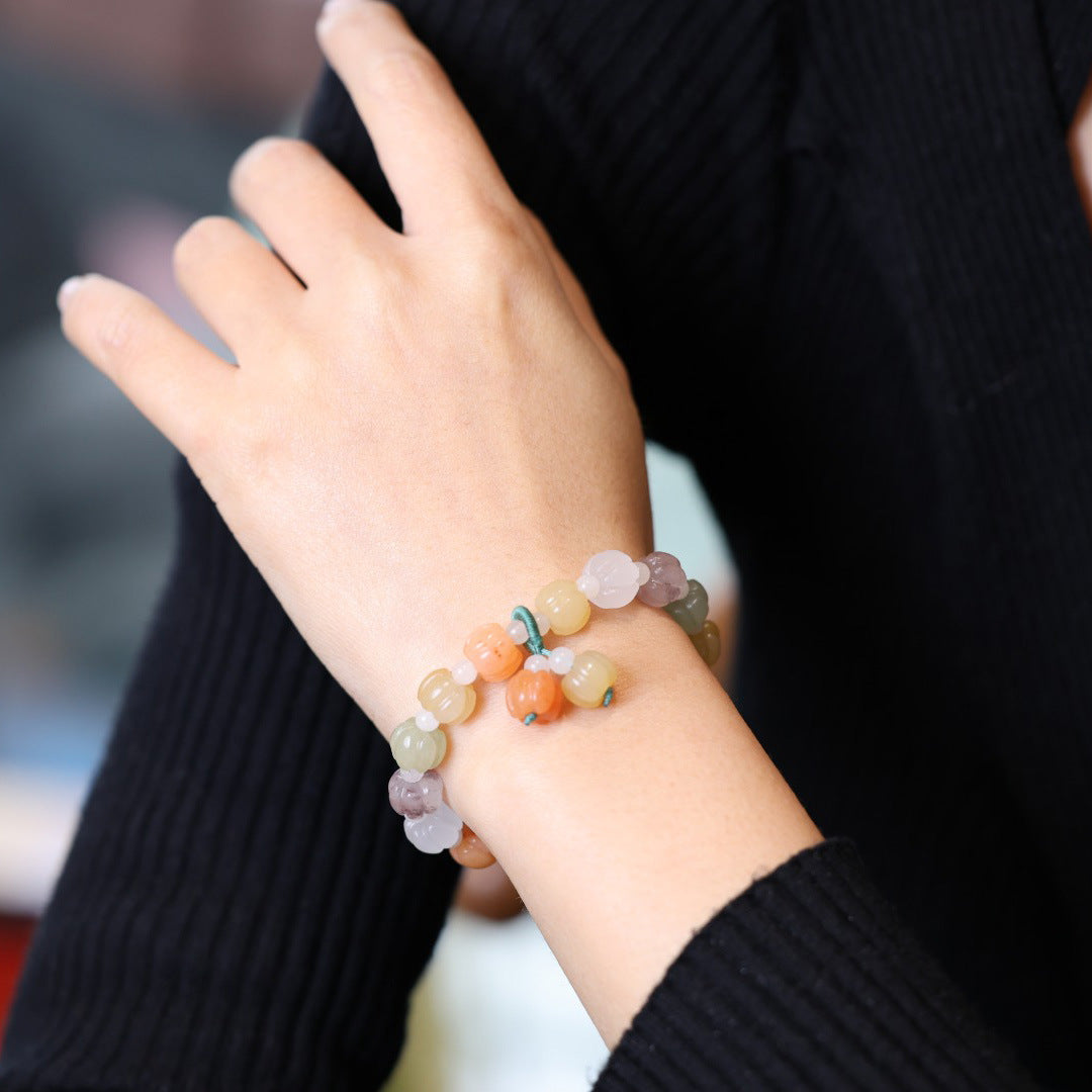 Temple Natural Xinjiang Pumpkin Bead Bracelet / Couples Retro National Style / Gourd Pumpkin Gold Silk Jade Hand Skewers